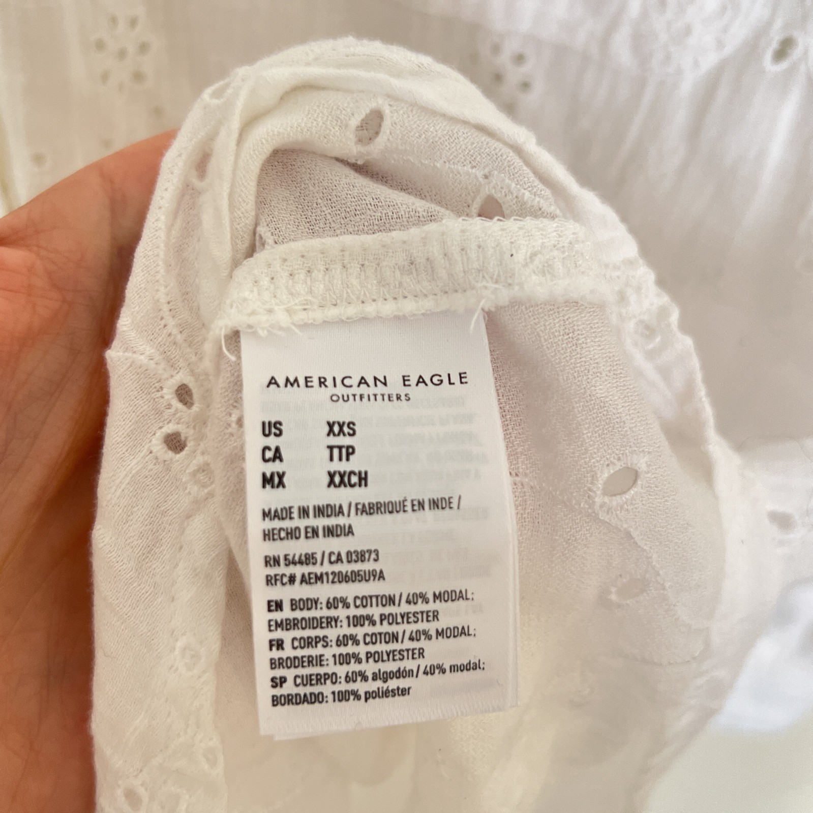 NWT American Eagle White Go Big Oversized Eyelet Embroidered Shirt Size XXS