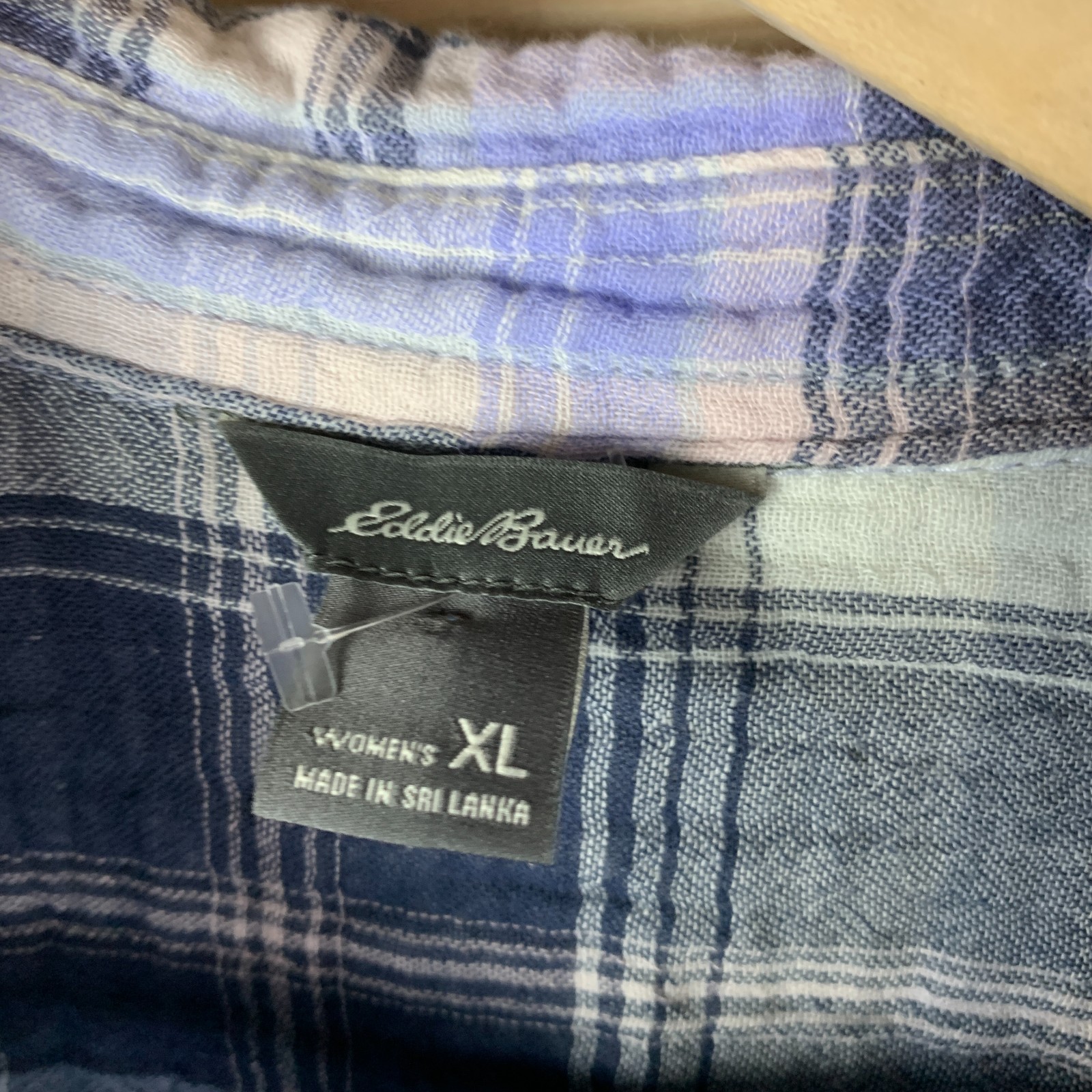 Eddie Bauer Shirt Womens XL Double Layer Gauzy Plaid Button Up Outdoor Preppy