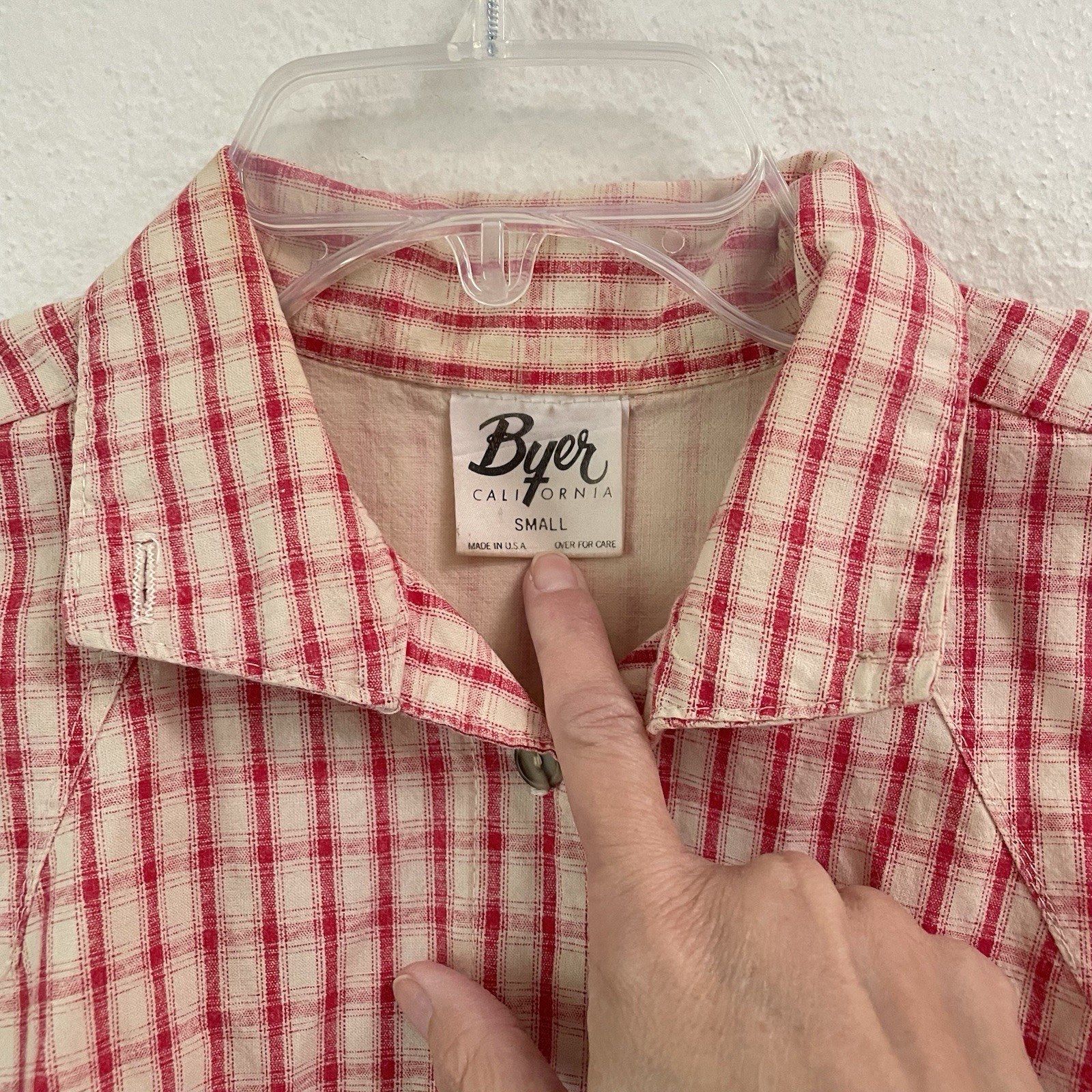 Vintage 90s Plaid Shirt Women’s S High Neck Gingham Pink & Cream Preppy USA
