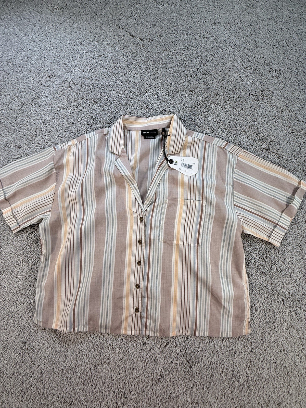 NWT Prana Women’s Iguala Top Size Small Striped Cropped Mauve and Beige