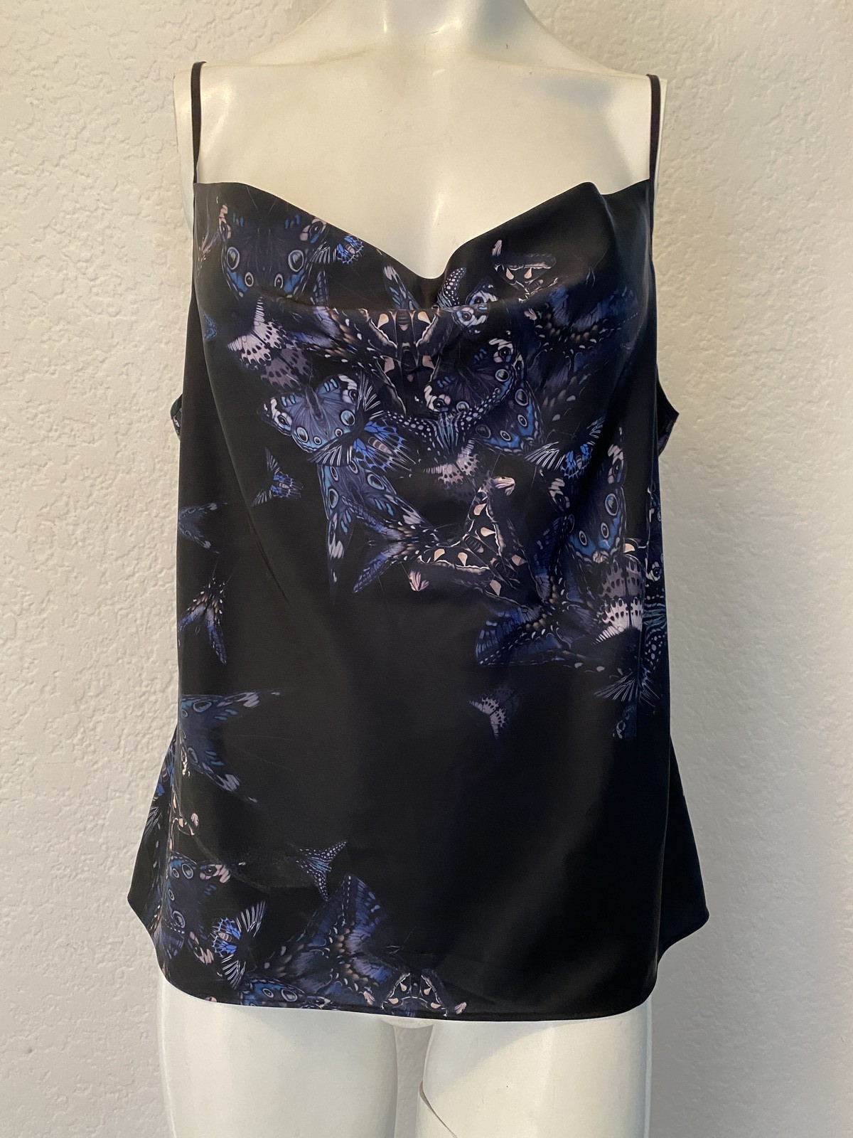 AllSaints Top Womens 10 Black Butterfly Print Hadley Diana Adjustable Strap Tank