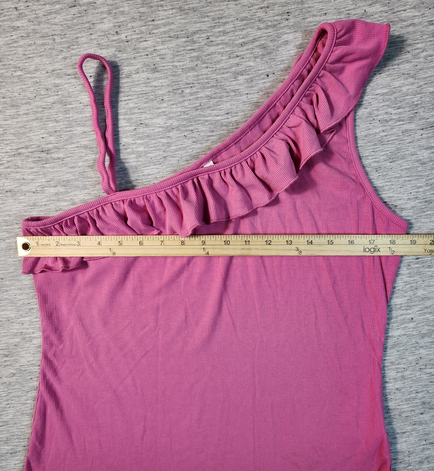Bodycon Camisole One Shoulder Strap Blouse Rib Knit Ruffle Tank Womens Size 2XL