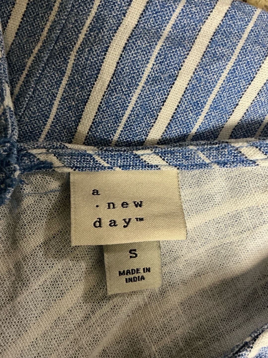 A New Day Blue White Striped Linen Blend Tie Front Tank Top Small