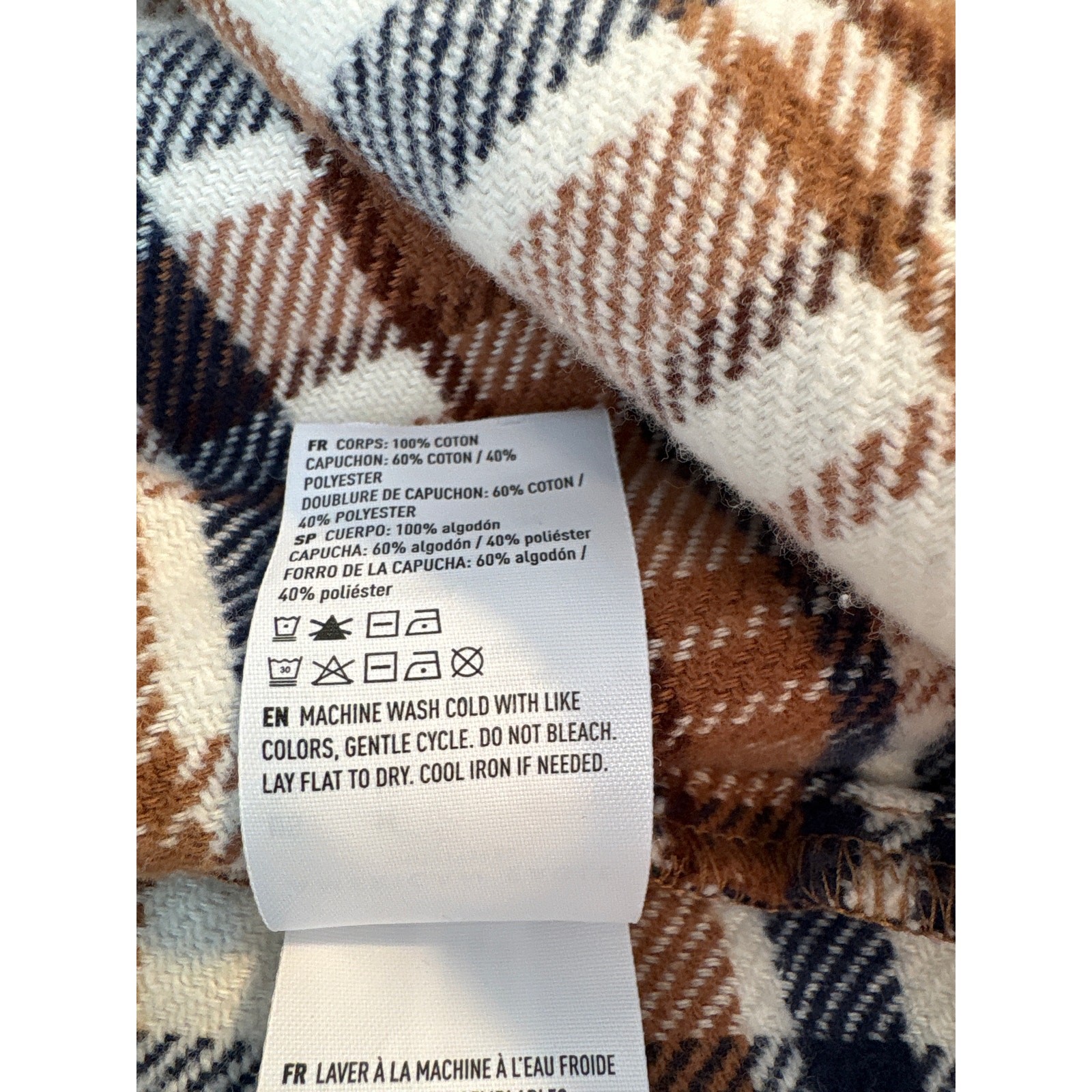 American Eagle Brown Black Plaid Hooded Flannel Button Up Shacket Shirt Womens M