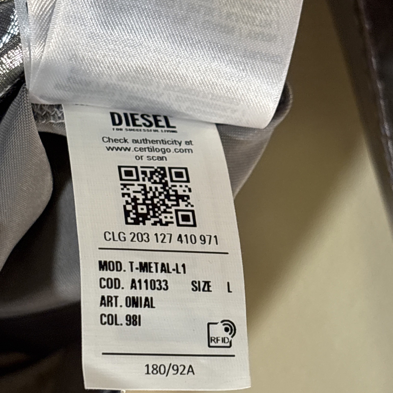 Rare Diesel Metallic Hoodie With Shiny Foil Coating size L NWOT