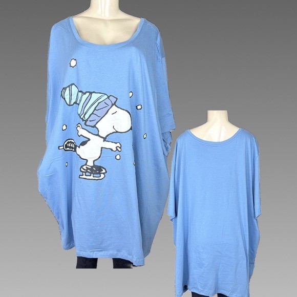 Peanuts 6X Blue Snoopy Ice Skating Graphic 100% Cotton Half Sleeve Tee Crew Neck