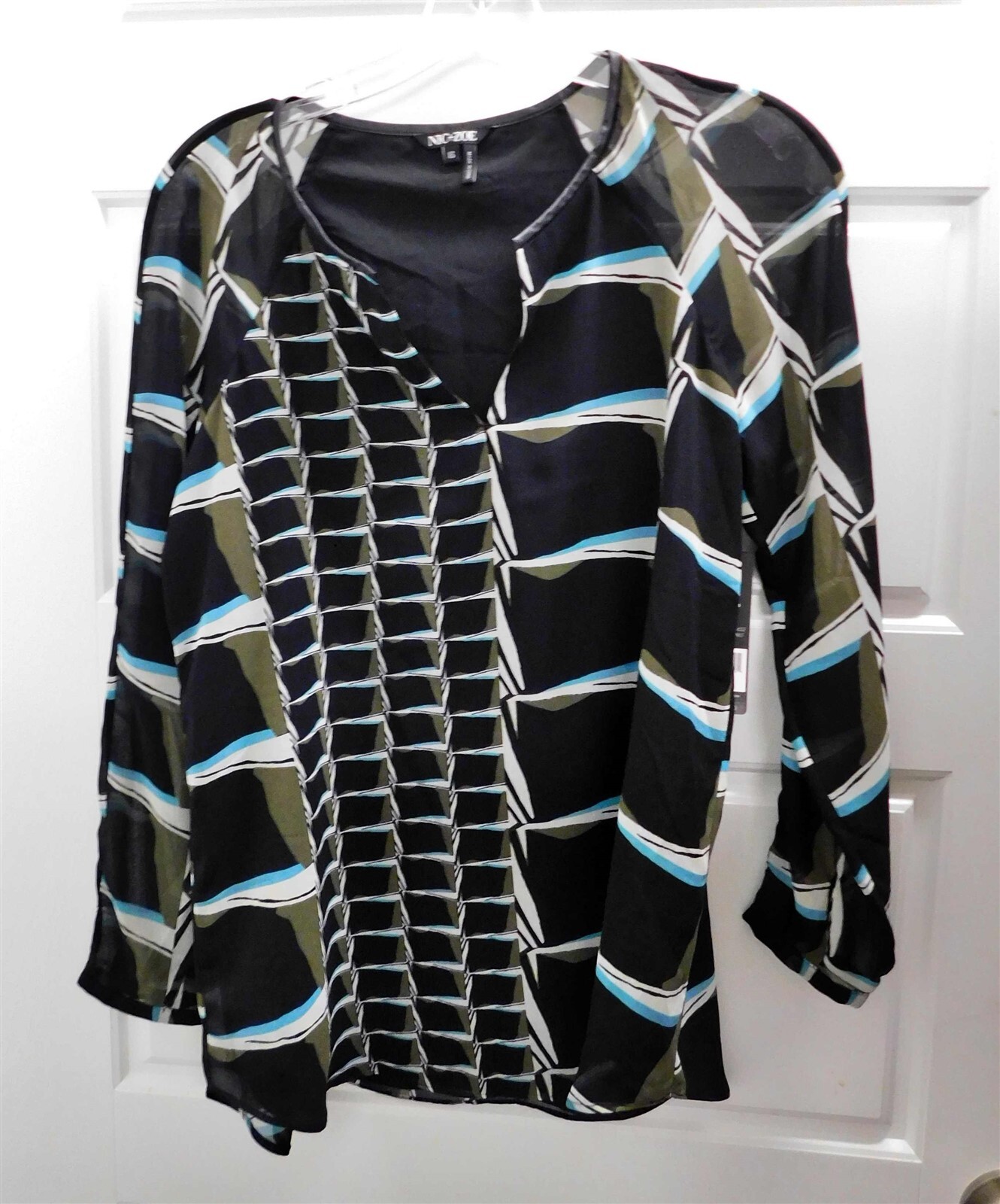 New Nic + Zoe $138rt Black Multi V-neck Blouse XS