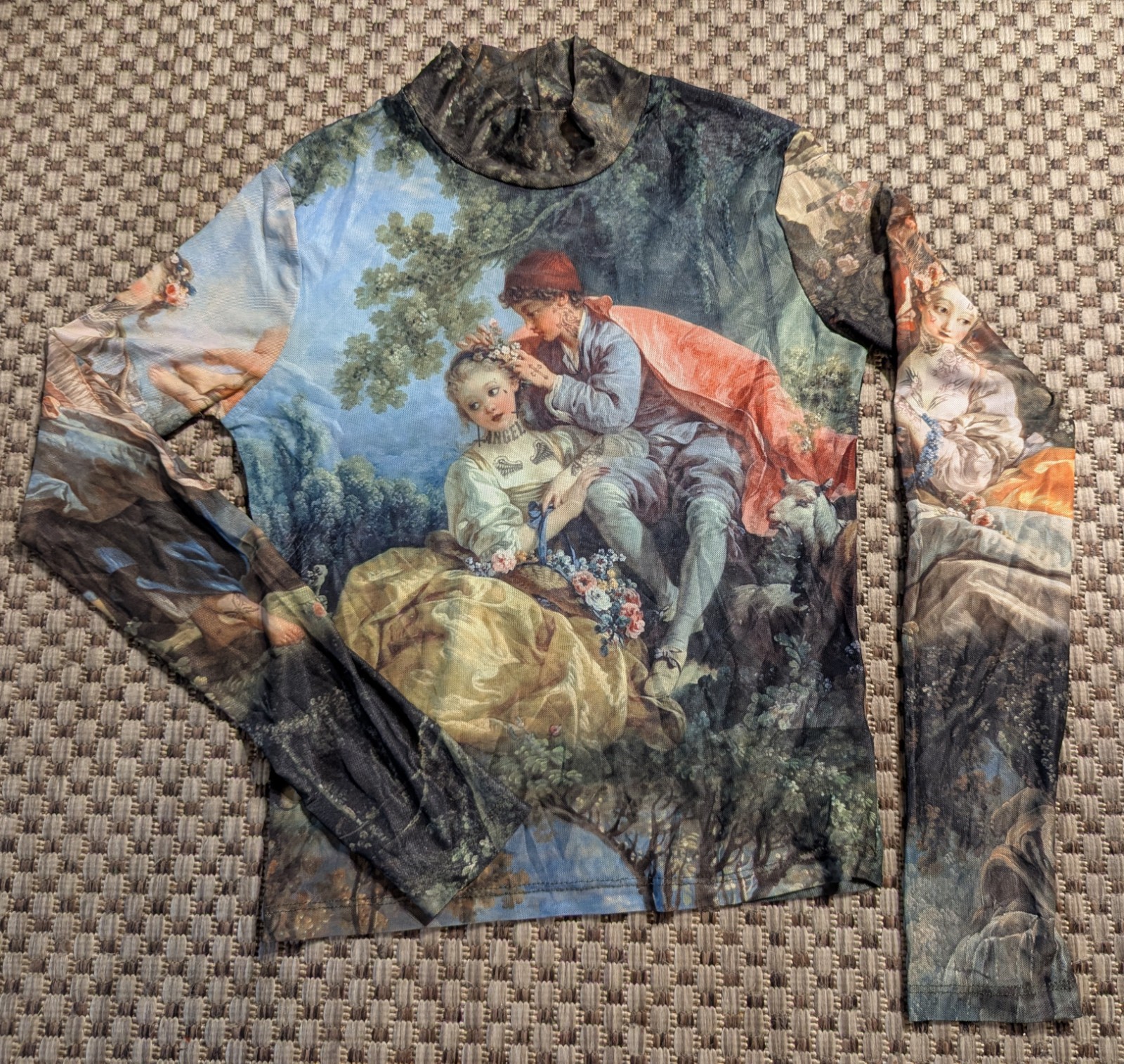 Renaissance Art Da Vinci’s Demons Sheer Mesh Mock Neck Y2K Goth Alt Punk Top M
