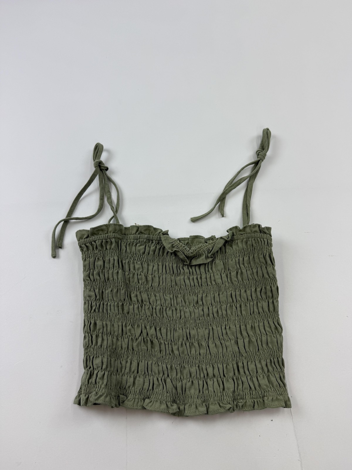 Blu Pepper Tank Top Womens Medium Green Smocked Tie Strap Square Neck Cami