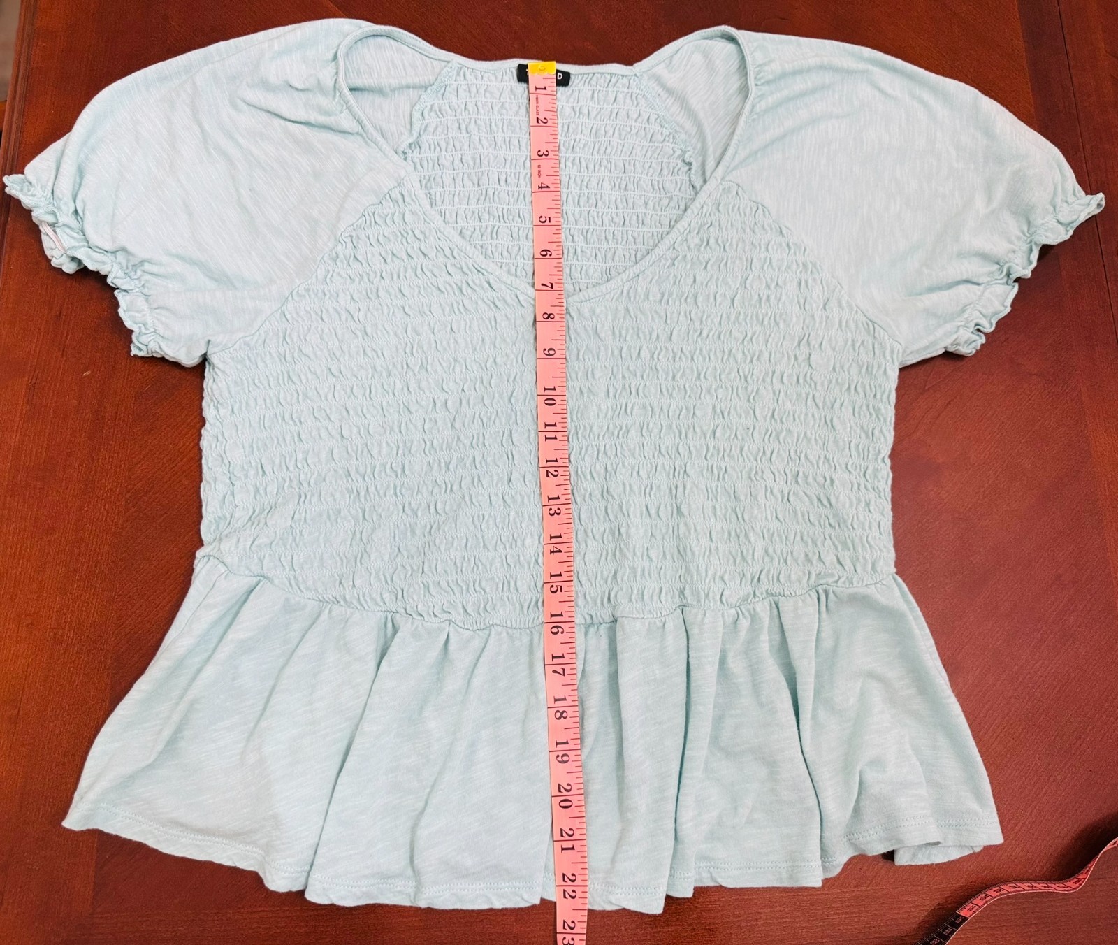 Torrid Plus Size 2 Light Blue Short-Sleeved Smocked Babydoll Peplum Women’s Top