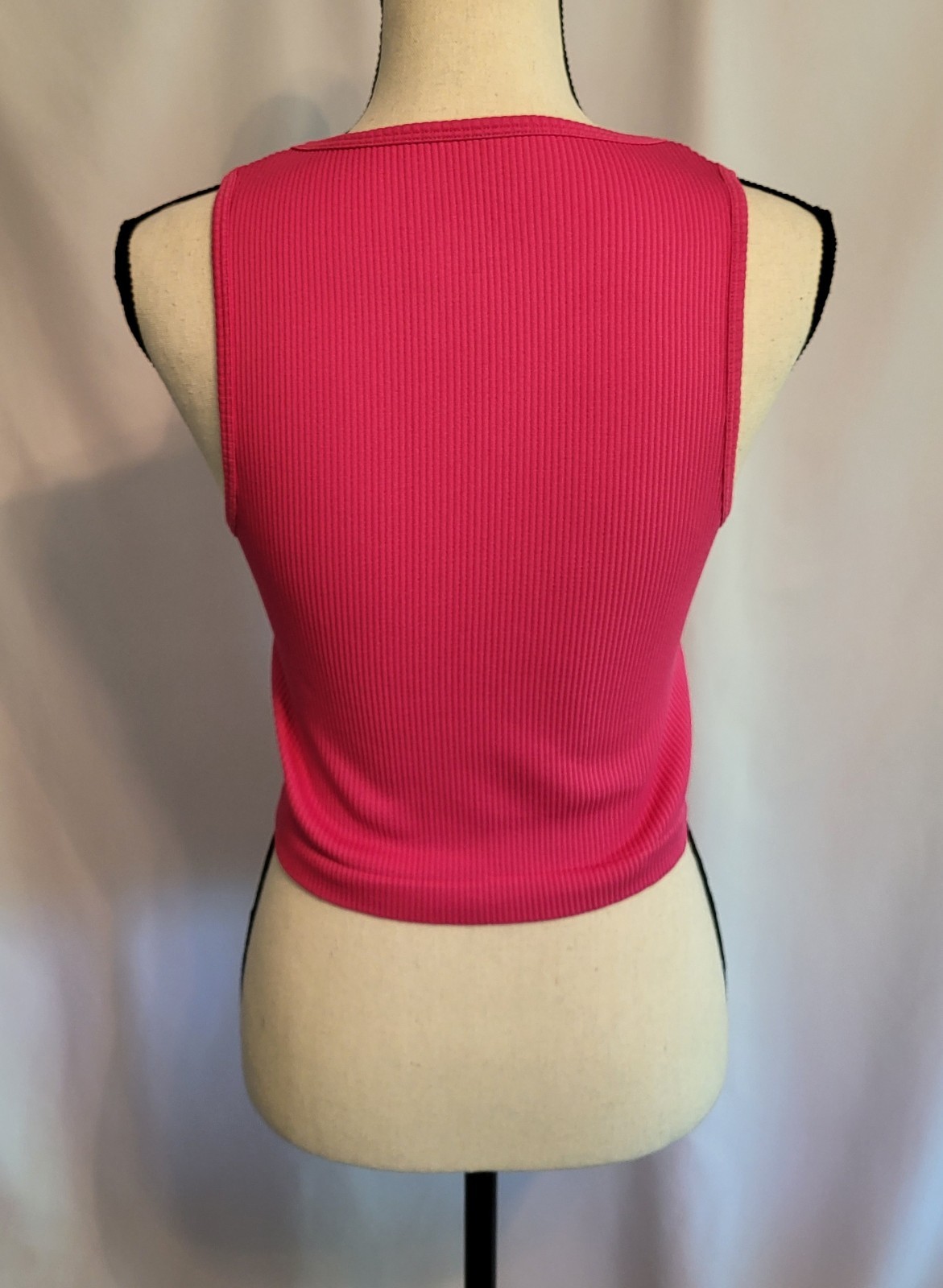 Cotton Candy Stretchy HOT PINK Henley Crop Top Ribbed Sexy Sz XS/S 32-36 Chest