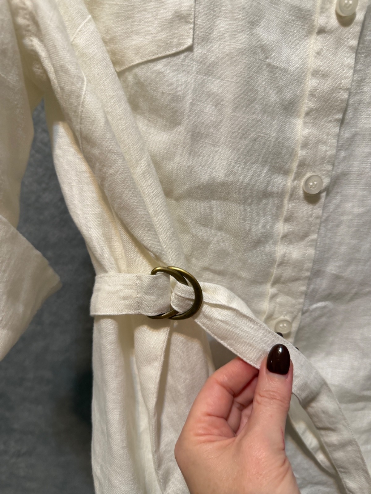 NWT Chaus Organic 100% Linen Button Up Neutral Cream Belted Size XL