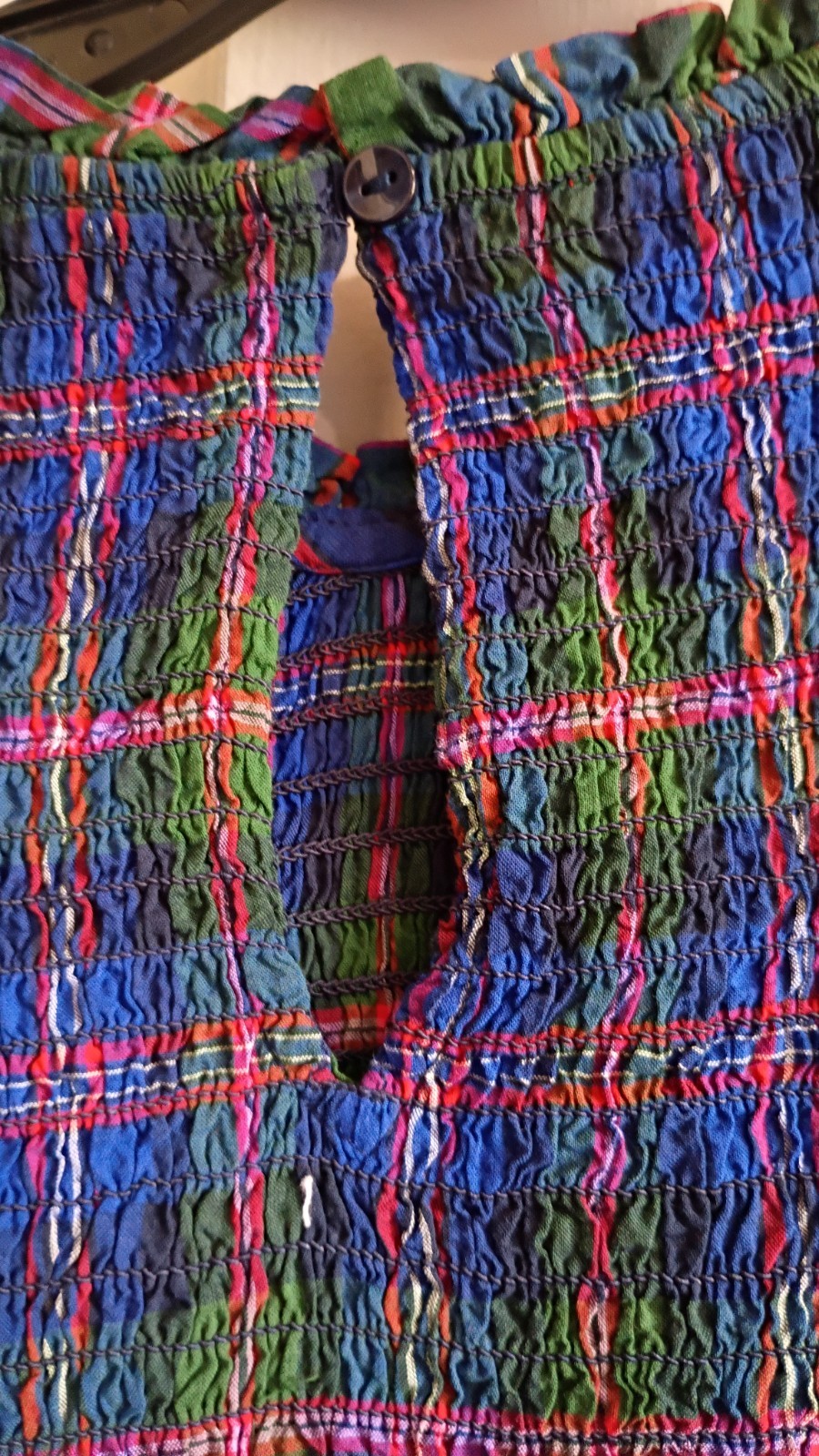 Old Navy Women’s Plaid Peplum Blouse M Blue/Green/Red Round Neck Button