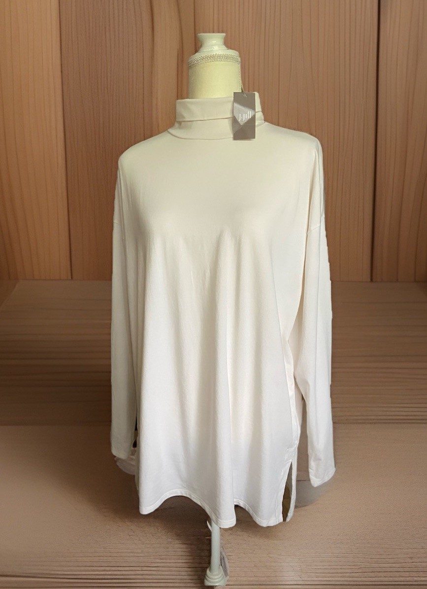 NWT $69 J.Jill sz L Luxe Supima Turtleneck Cream Tunic Long Sleeve Stretch Top