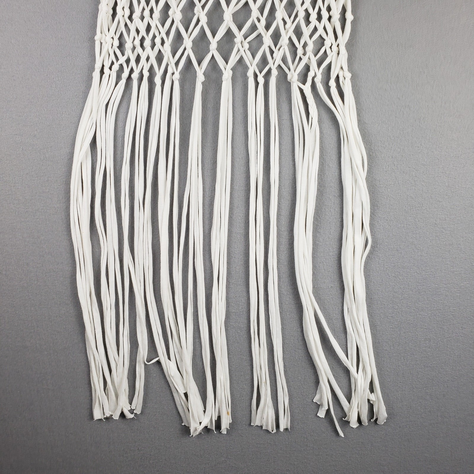 Braided Fishnet Fringe Strapless Top White Boho Beach Rave Festival Cove Up Sz M