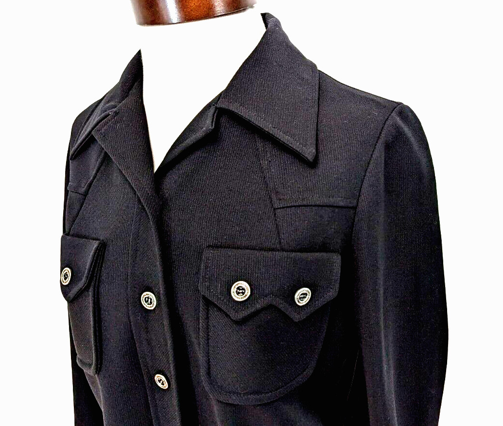 Vtg 60s 70s MARTY GUTMACHER Black Button Up Shirt Blouse Women’s 12/M VEUC! *