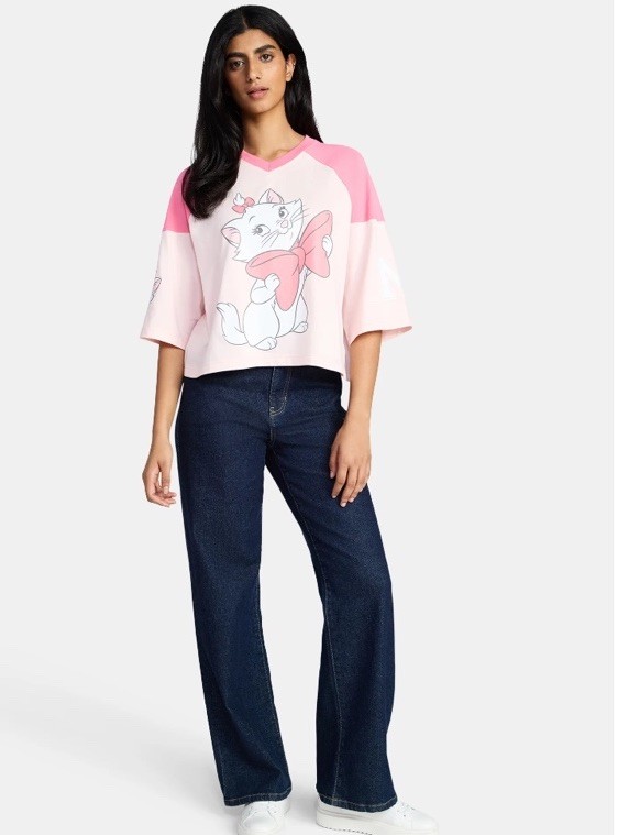 Disney Women’s Aristocats Marie Raglan Varsity Crop Graphic Tee Shirt Med (8-10)