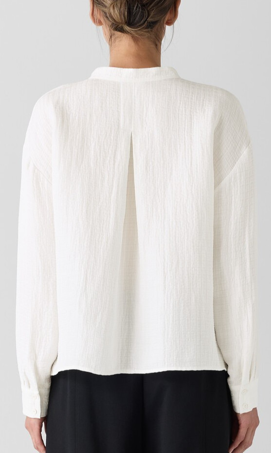 NWT $298 Eileen Fisher Silk Linen Box Band Collar Shirt Top sz L Ivory