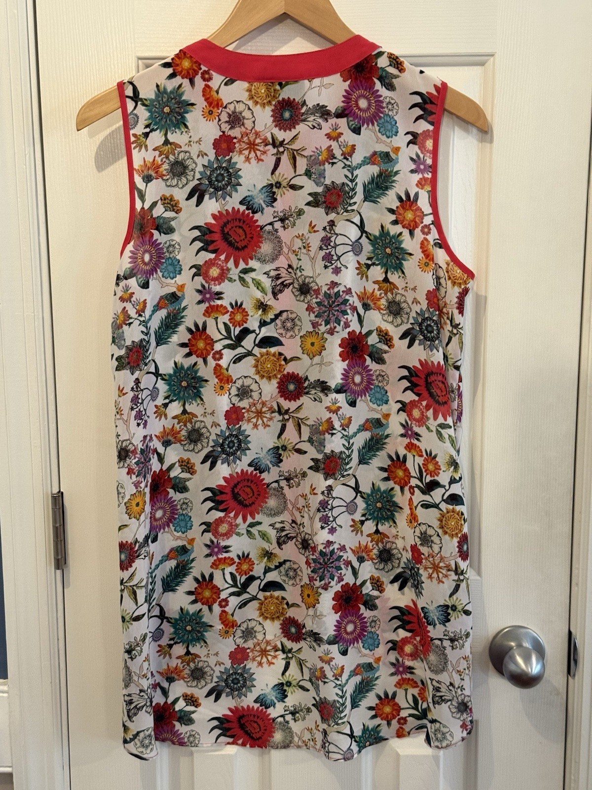 Nicole Miller Floral Sheer Garden Summer Button Sleeveless Blouse Size Large