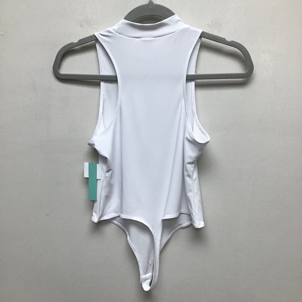 Abound Womens Bodysuit Solid White Sleeveless Mock Neck Stretch Knit S New