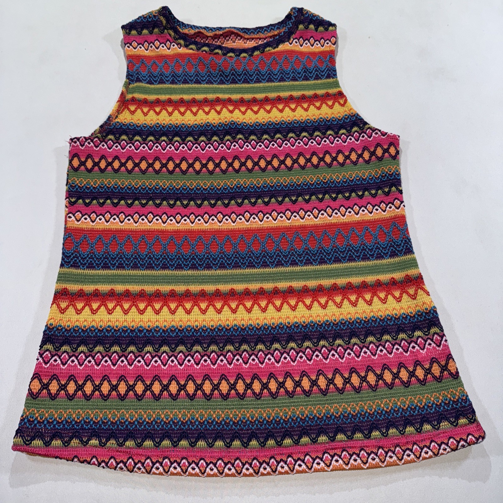 Women’s S Sleeveless Woven Knit Sweater Retro Embroidered Artsy Colorful
