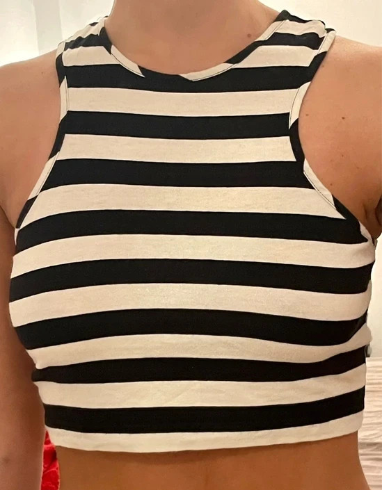 Vintage Miss Sixty Striped Racerback Crop Top Tank Black White Y2K 90s Grunge M