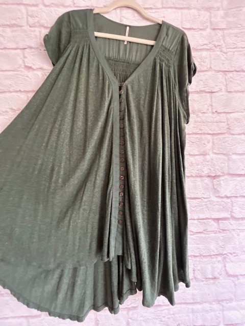 M/L/XL/1X/2X Free People Cotton Dark Green Swing Cut Tee Shirt Top