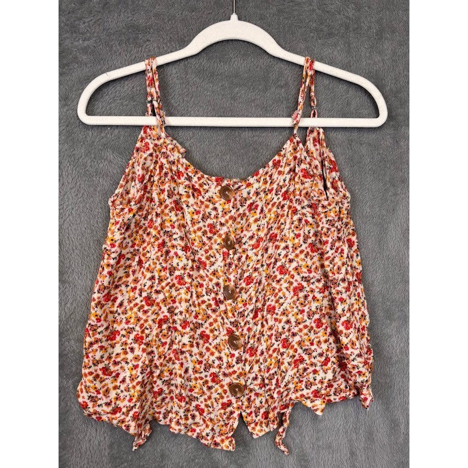 Daytrip Womens Floral Button Front Cami Top Orange Red Yellow Boho Size Large