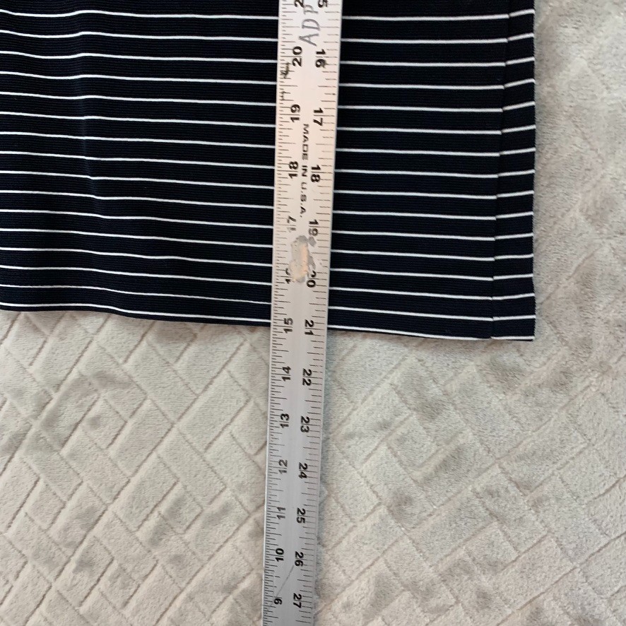 Basic Necessities Shirt Womens M Black Striped Short Sleeve Nylon Blend