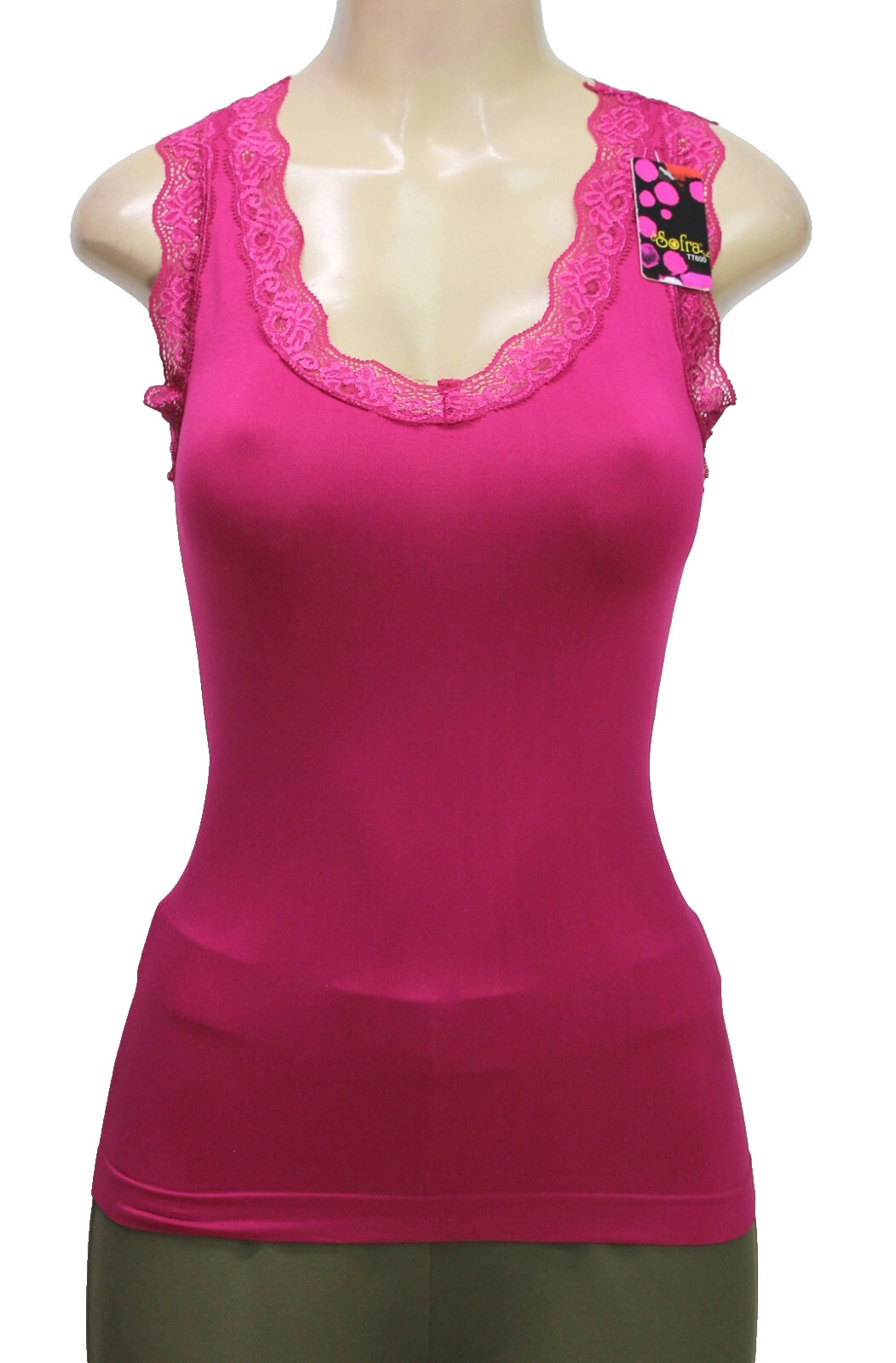 Sofra Women’s Tank Stretch Sleeveless Fuchsia One Size