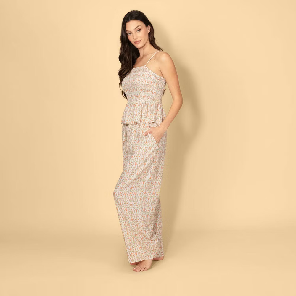 Solid & Striped Women Smocked Linen Blend Tank Top – Cream Floral