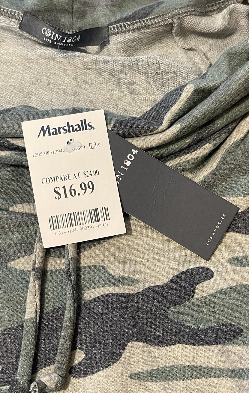 Coin 1804 Women’s Large Camo French Terry Cowl Neck Ruched Side Style 9275JG