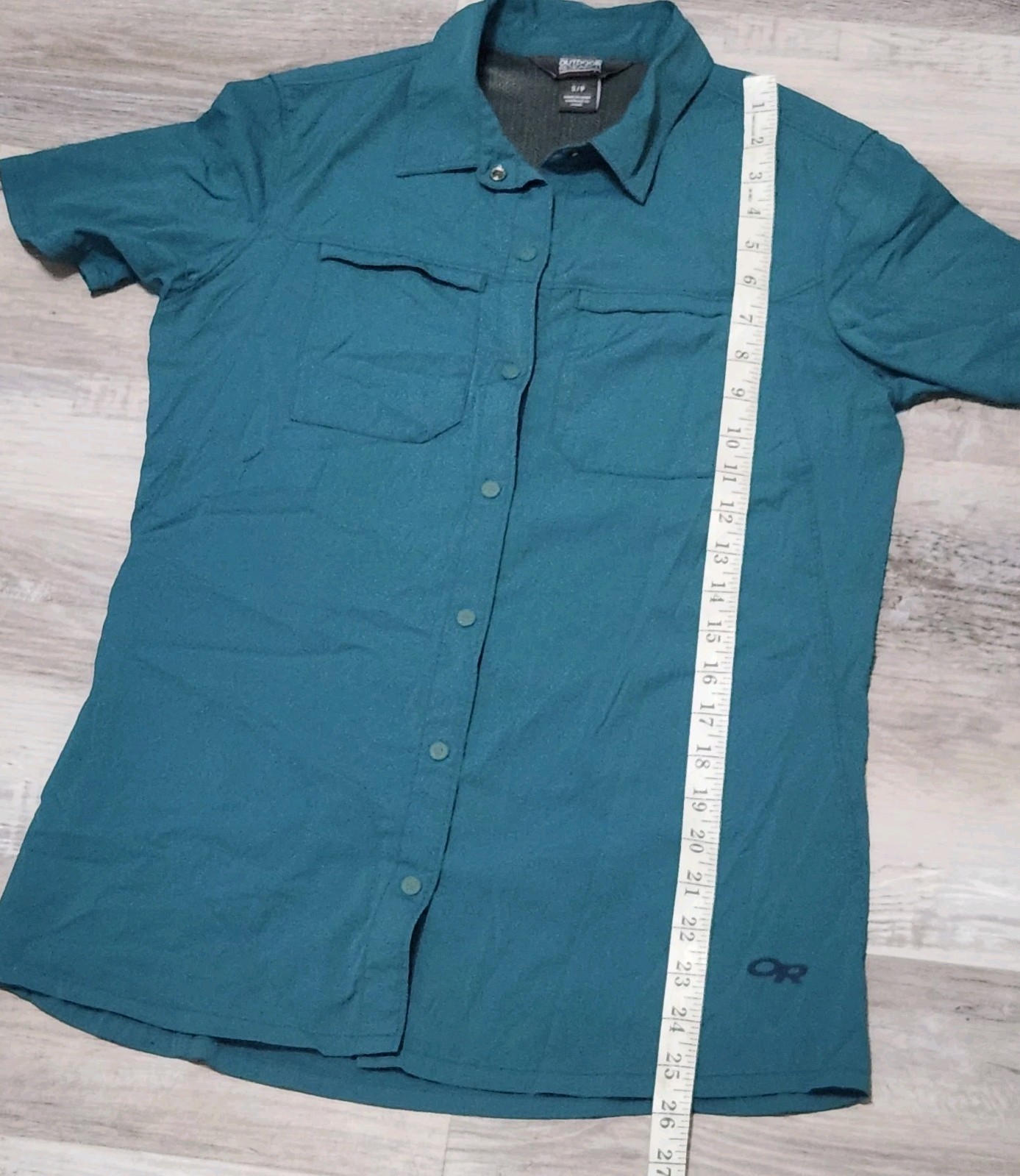 Outdoor Research Optimist Shirt Womens Small Teal Button Down Collar Hiking