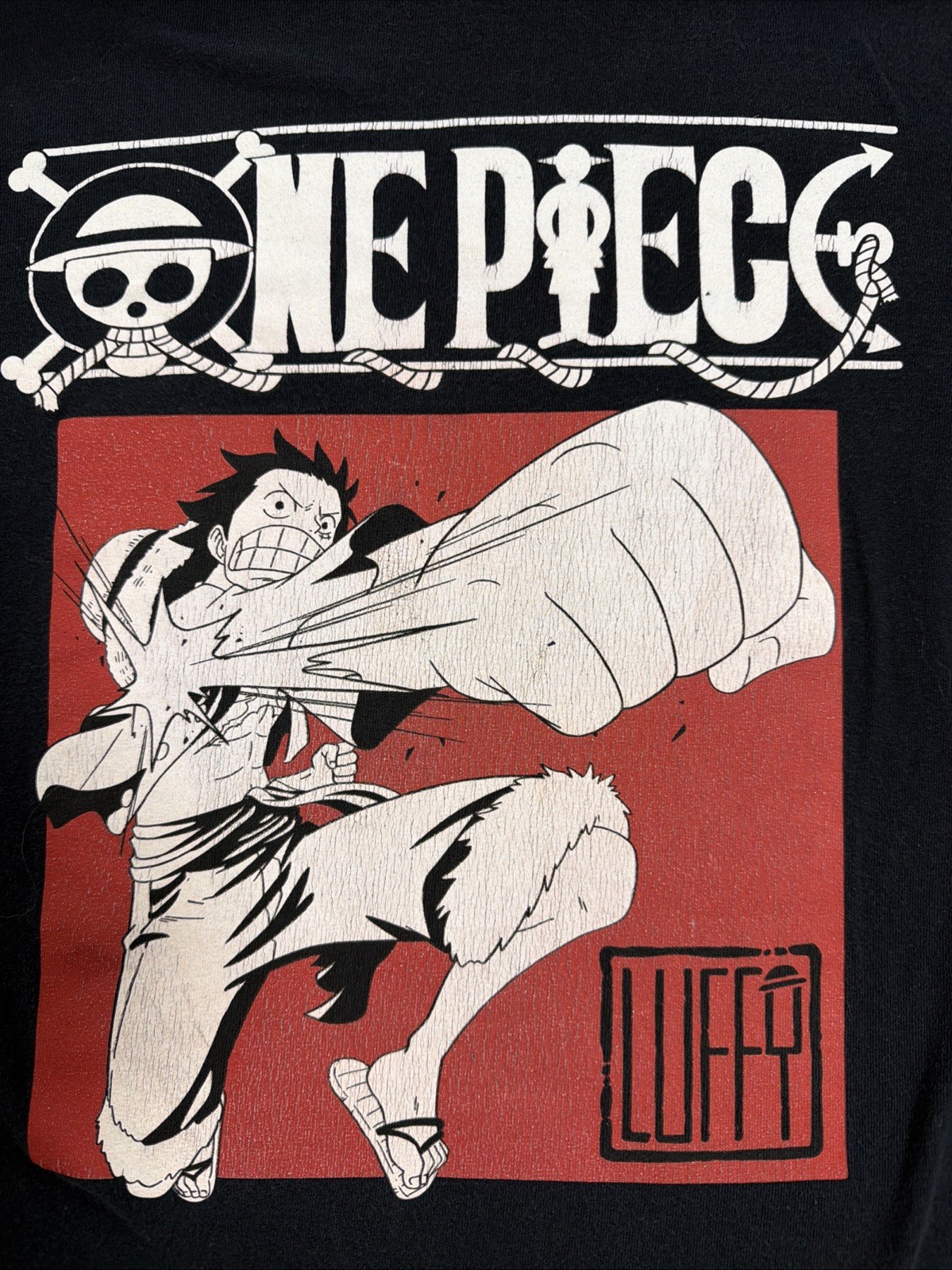 One Piece Luffy Anime Cutoff Graphic T Shirt Women’s XL Black Raw Hem Tee