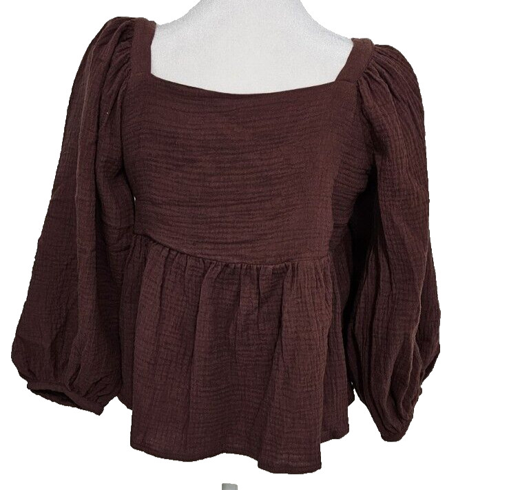 BY TOGETHER Women’s Plum Puff Long Sleeve Top, Size S – NWT