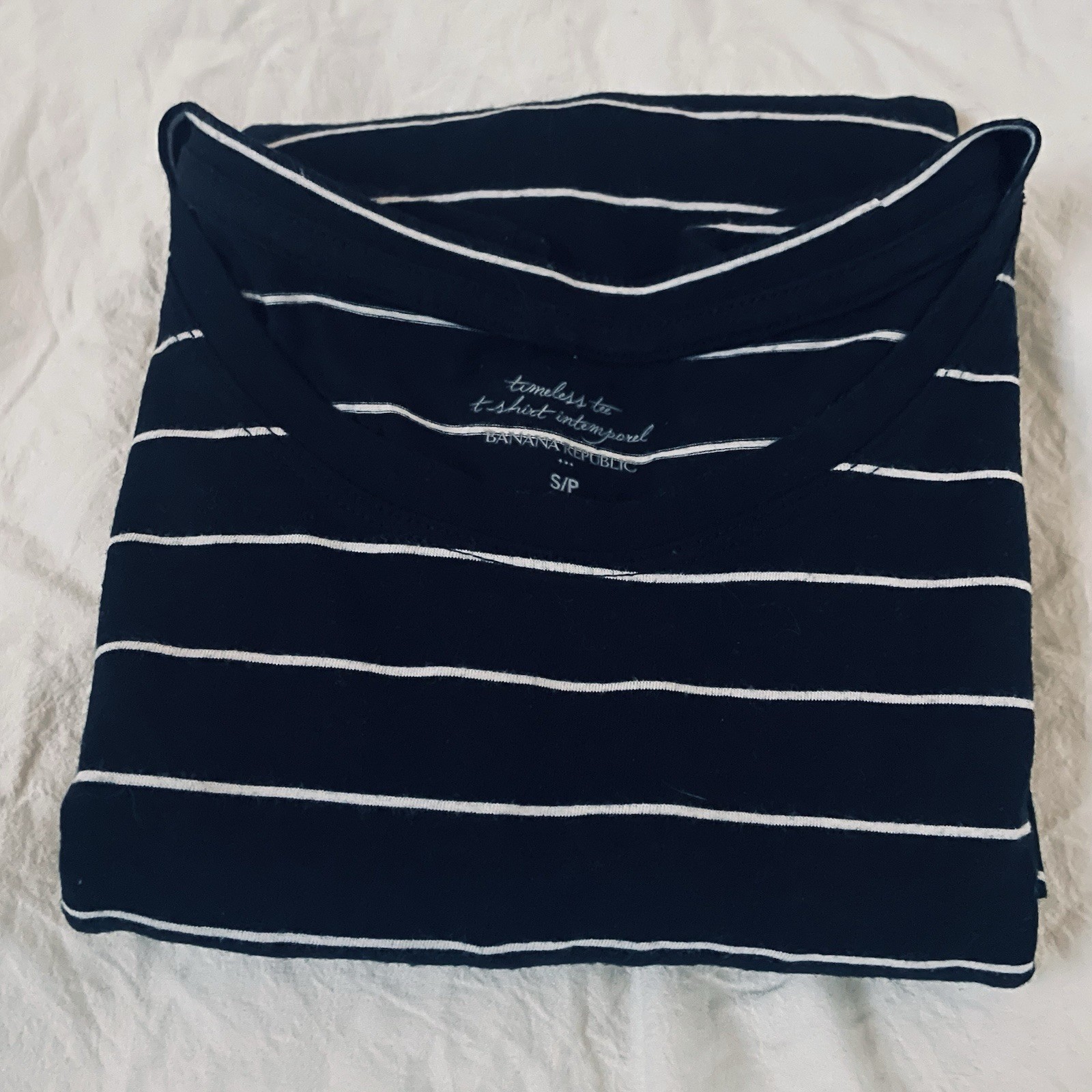 Banana Republic Timeless Tee Black White Striped V-Neck Long Sleeve T-Shirt S/P