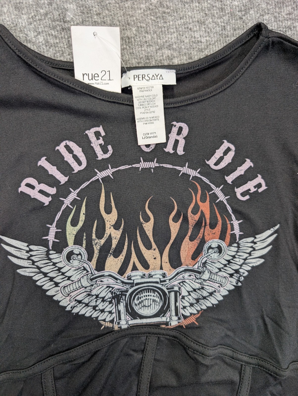 Rue 21 Black Graphic Crop Top Ride Or Die Size L Ships Same Day*