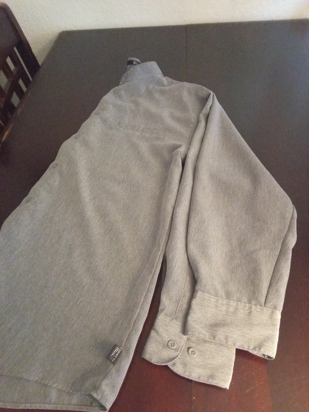 Point X L Dress Shirt Mens Heather Gray Button Up Manderin Collar Long Sleeve