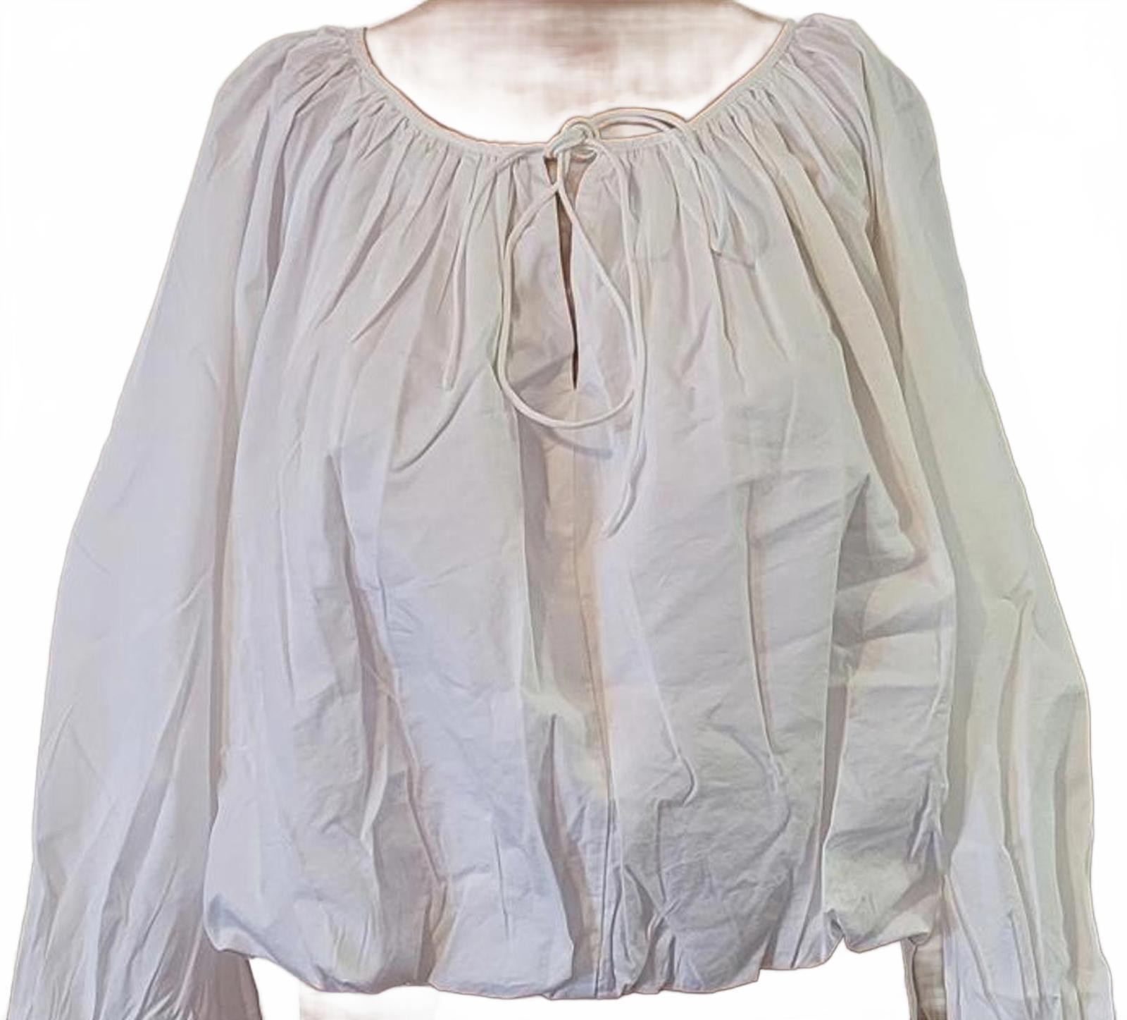 The Drop Women’s Shirred Neck Bubble Hem White Smocked Blouse Fashion Top Size L