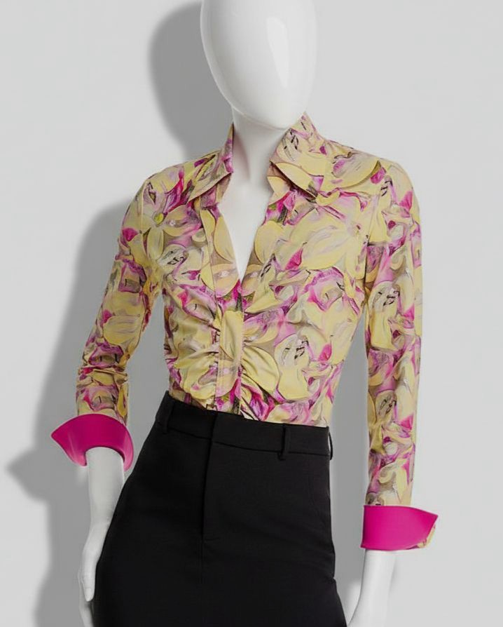 Chiara Boni Women’s Yellow Shohreh Floral Print Shirt Top Sz 8