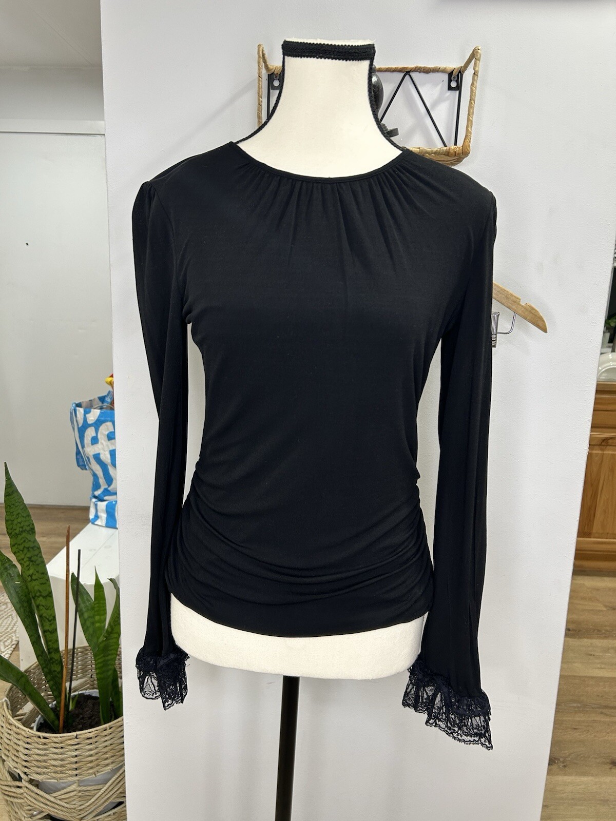 Fontana Couture Milano 1915 Silk Blouse Size I 44 US 6 Black Color Long Sleeve