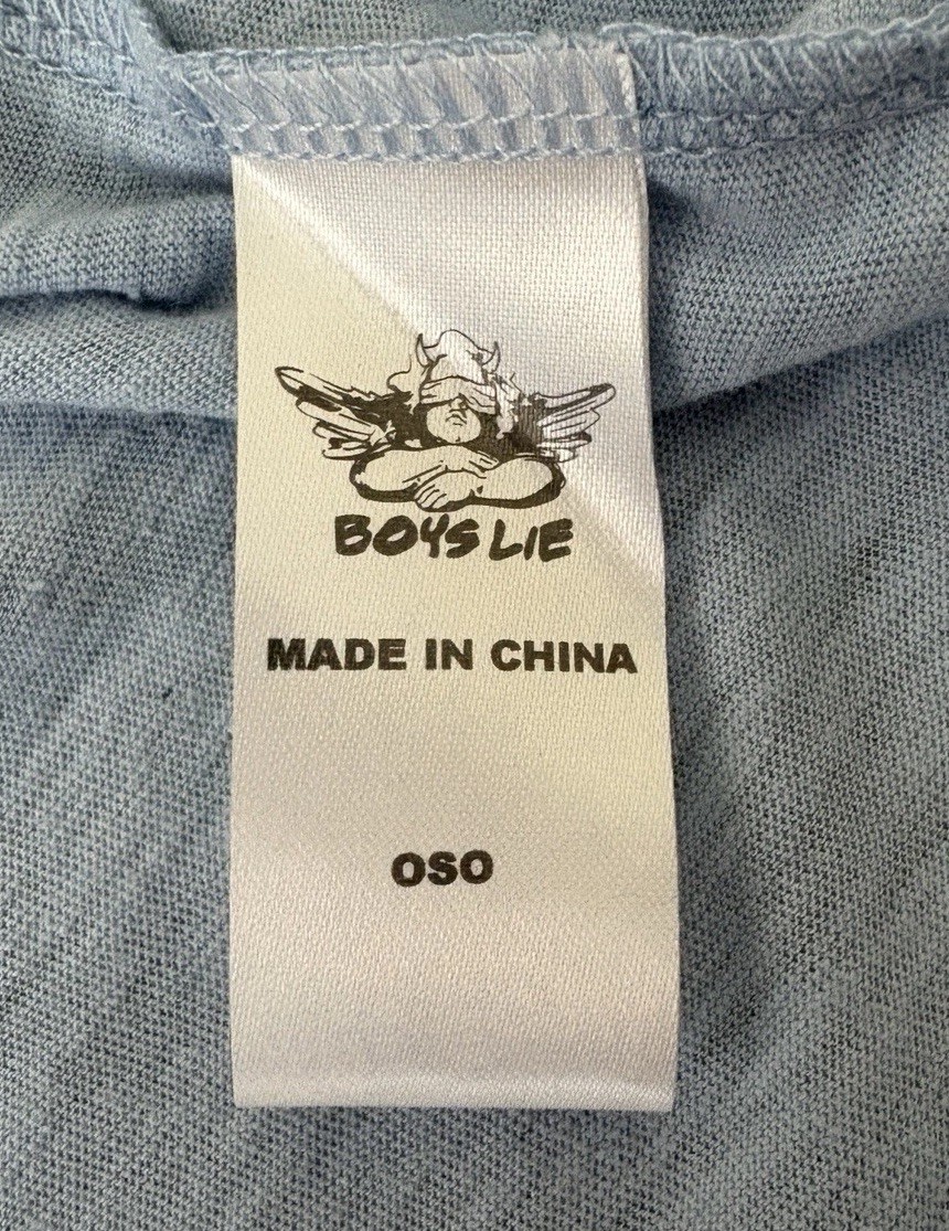 Boys Lie Lack of Commitment Long Sleeve Henley Tee Shirt OS Blue Rhinestone RARE