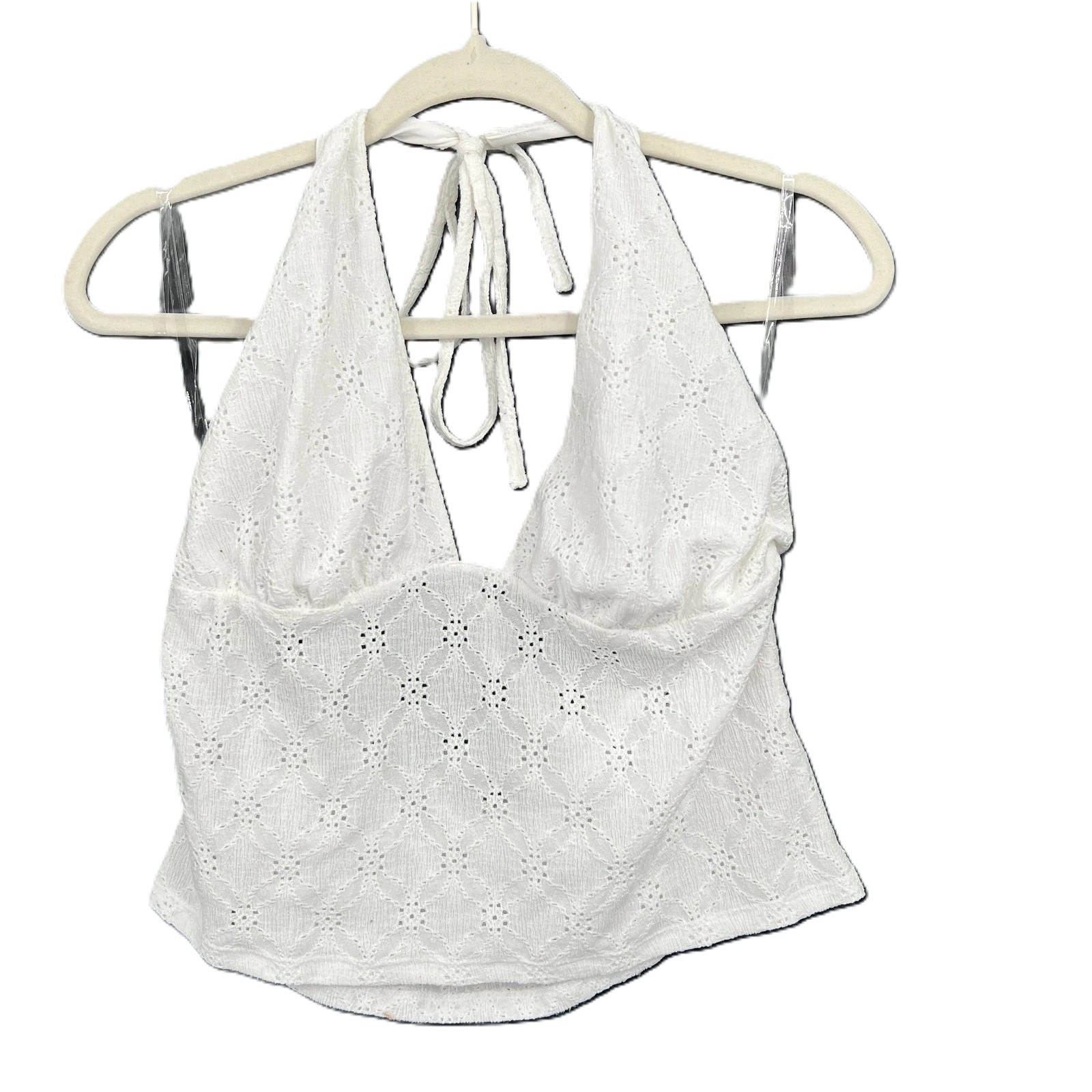 NEW Wild Fable Solid White Eyelet Cropped Pull Over Halter Top XXL