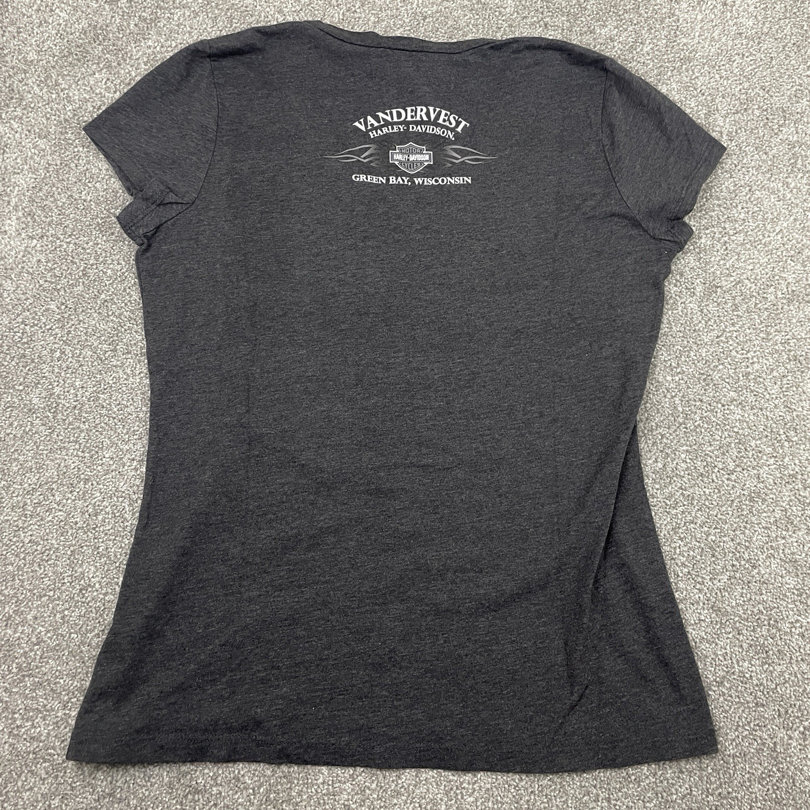 Harley Davidson V-Neck T-Shirt Women XL Gray Pink Biker Y2K Motorcycle Chick WI