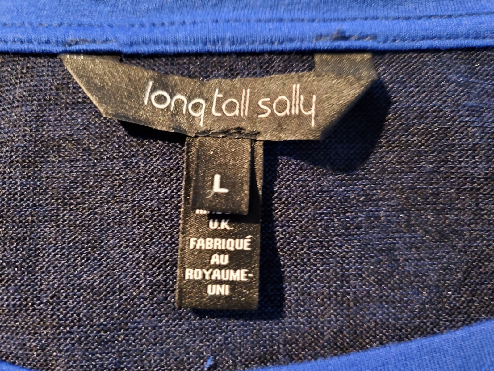 Long Tall Sally Long Sleeve Tunic Top L Tall Hi-Low Blueberry Black Mesh Stripes