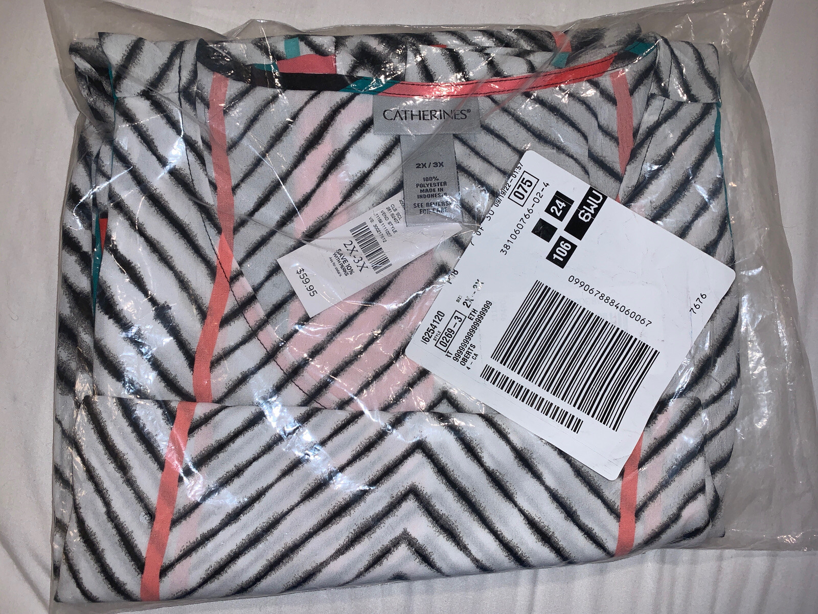 CATHERINES Plus 2X 3X Striped Poncho Caftan Blouse Kimono Poly Georgette Fabric