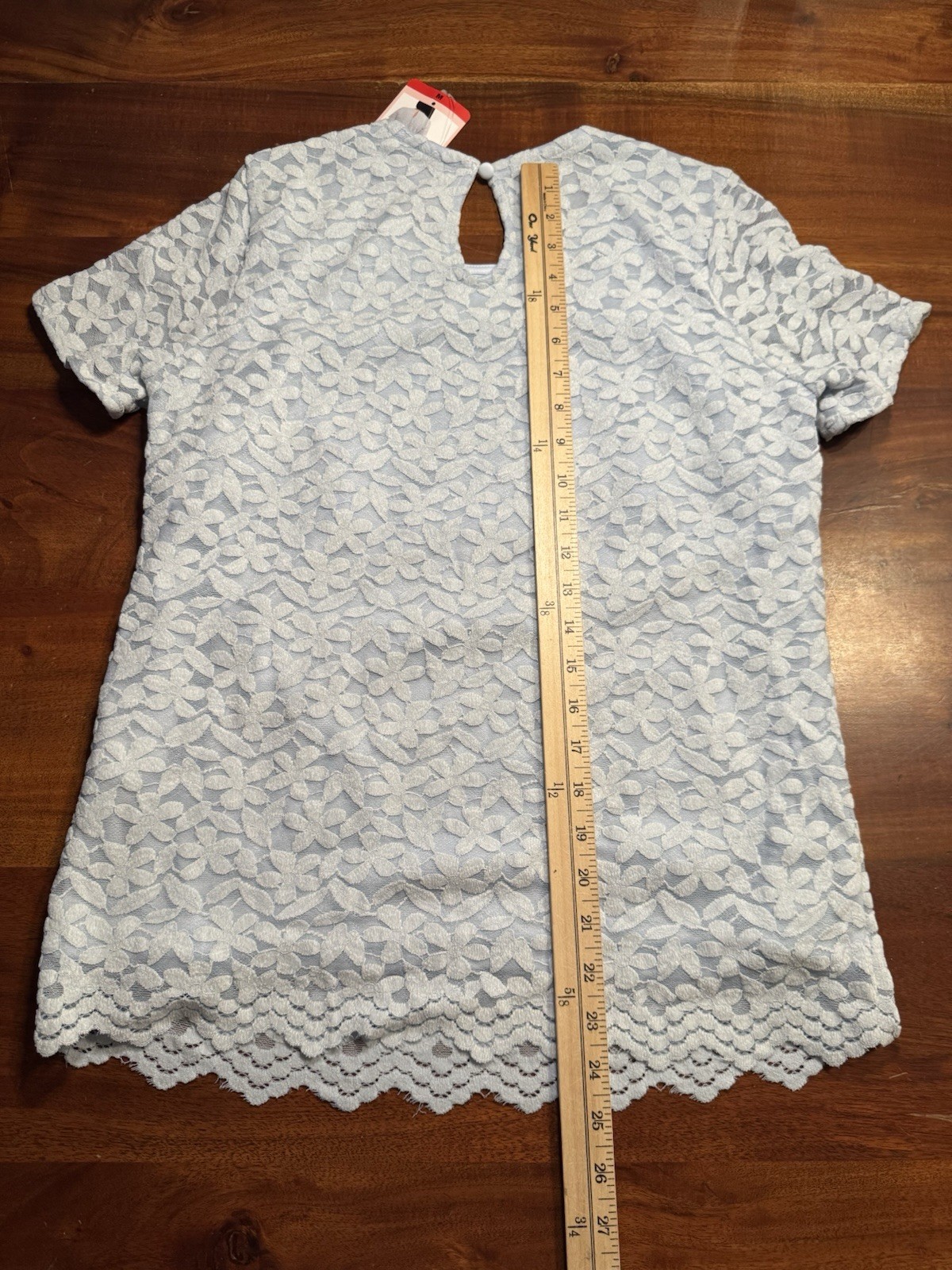 Teddi Rose Women’s Light blue Floral Lace Top Scallop Hem Blouse Sz M – NEW