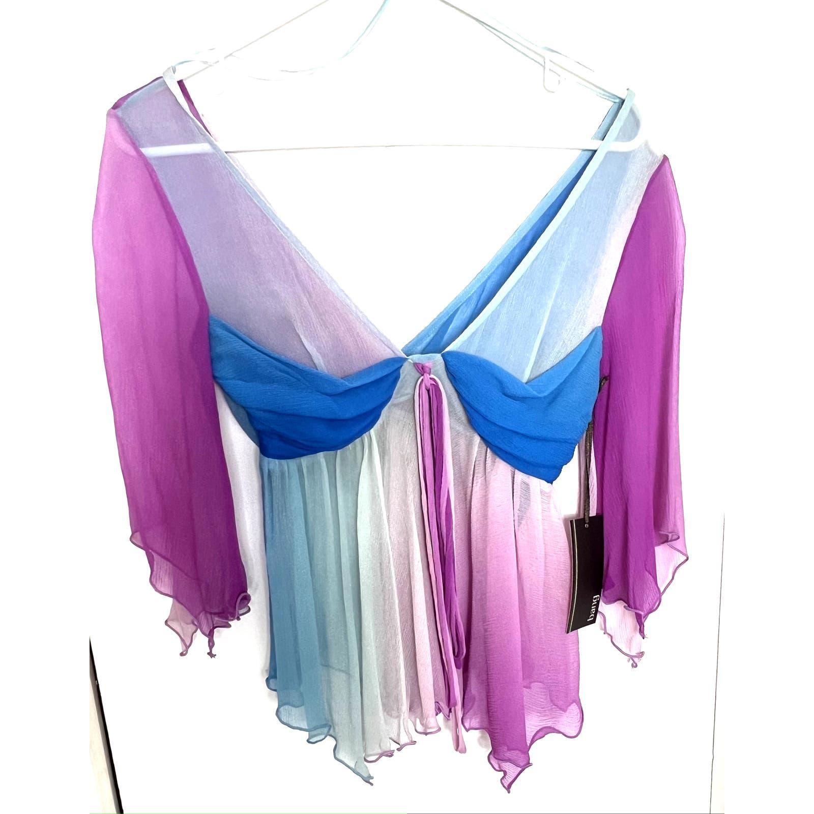 Bang purple pink ombre silk flowy fairy blouse top XS 00s y2k 8