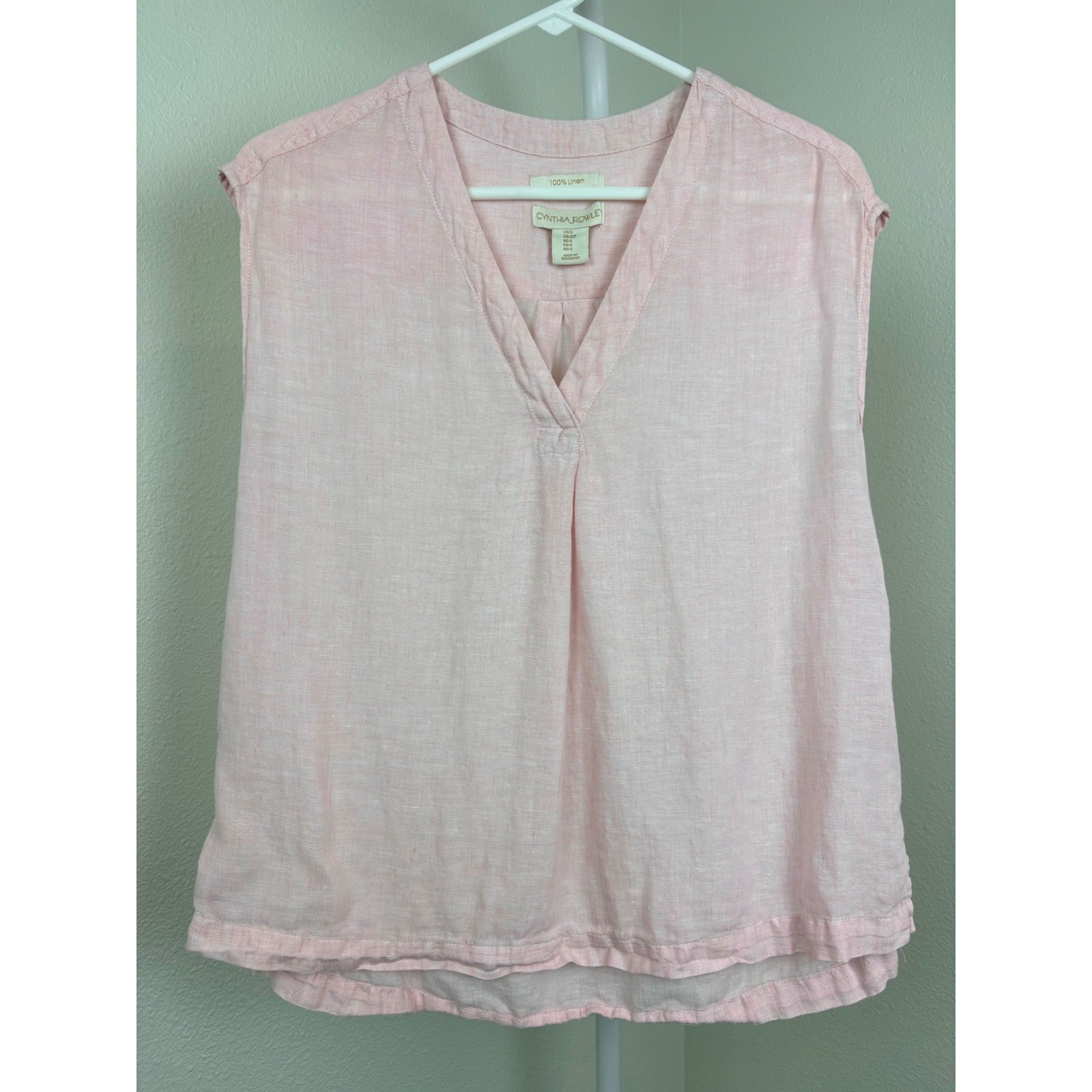 Cynthia Rowley Pink 100% Linen V-Neck Sleeveless Blouse Top Small