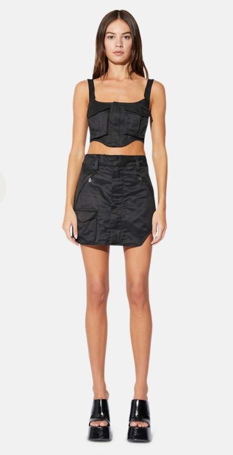 NWT RtA Rodrigo Cargo Corset Top Black $395 Italian Fabric Zipper Crop Size 2